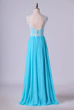 2024 Low Back Straps A Line Chiffon Prom Dress With Lace PSFH4TTB