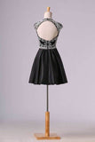 2024 Sexy Open Back High Neckline Short/Mini A Line Homecoming Dress Taffeta PGA6HXHN