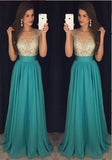 Sexy Crew Neck Chiffon Long Tulle Beaded Stones Top Floor Length Prom