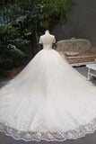 2024 Hot Selling Cheap Price Tulle Scoop Neck Wedding Dresses Lace Up With Appliques PDGJF71M