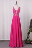 2024 Prom Dresses A Line V Neck Beaded Bodice P1TRB66Y