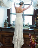 Elegant Lace Off White Sheath Prom Dresses, Lace Simple Wedding Dresses STK15171