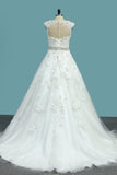 2024 New Arrival A Line Sweetheart Tulle Wedding Dresses With Applique PT3GHZTE