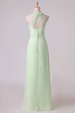 2024 Sexy Scoop A Line Bridesmaid Dresses Chiffon With PKBDBD3H