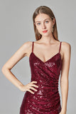 Spaghetti Straps Burgundy Prom Dresses Mermaid Sequins Party Dresses, Dance Dresses STK15412