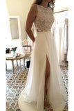 2024 New Arrival Scoop Wedding Dresses A Line With Slit Chiffon PFA5BTBK