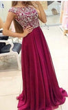 Elegant Prom Dresses Scoop A Line Floor Length beading chiffon prom gowns long evening dress