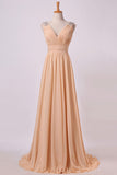 2024 Bridesmaid Dress V Neck A Line Floor Length Chiffon With PG8TQ3KP