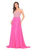 2024 A Line Sweetheart Beaded Bodice Prom Dresses Chiffon Sweep P8YC1KZQ