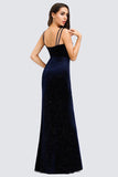 V-Neck Spaghetti Straps Velvet Dark Navy Blue Mermaid Evening Dress, Prom Dresses STK15480