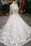 2024 New Arrival Tulle Lace Up Wedding Dresses With Appliques And Sequins A-Line PH1JSEK4