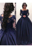 Ball Gown Bateau Long Sleeves Sweep/Brush Train Applique PF9BXJAG