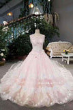 2024 Pink Wedding Dress High-End Tulle Scoop Lace Up With Beads PFKCLECG