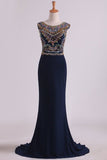 2024 Prom Dresses Sexy Open Back Bateau Beaded Bodice P6LAXB6M