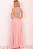 2024 Chiffon Scoop Prom Dresses A Line With Beads&Rhinestones Chiffon PLT761YX