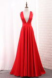 2024 Deep V Neck Satin Evening Dresses A Line P6MLMPTK