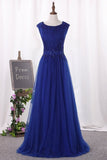 2024 Prom Dresses A Line Scoop Tulle With Beading PYYEF626