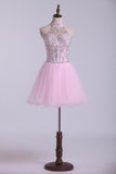 2024 Halter A-Line Short/Mini Homecoming Dresses With Beads P3S5NC3T