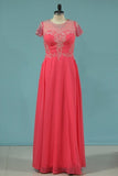 2024 Chiffon Scoop Short Sleeves Evening Dresses A Line PSA9FZYH