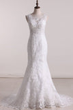 2024 Wedding Dresses Mermaid Scoop Tulle With Applique PF95RPSY