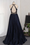 2024 Sexy Open Back Prom Dresses Scoop Satin With P715PKB9