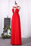 2024 A Line Prom Dresses Chiffon Scoop With Ruffles PM4J186M