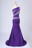 2024 One Shoulder Mermaid Court Train Chiffon Prom P47LYLTP