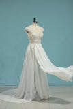 2024 Beach Wedding Dresses A-Line V-Neck Chiffon Full PNCEBN81