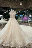 2024 Marvelous High Neck Wedding Dresses A Line With Crystals Royal Train Tulle PS16175N