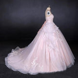 Ball Gown Strapless Sweetheart Wedding Dresses with Lace Applique, Tulle Prom Dresses STK15070