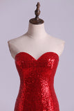 2024 Hot Red Mermaid/Trumpet Evening Dresses Sweetheart Sequined PHFN894F