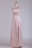 2024 New Arrival One Shoulder Satin With Slit Sheath Prom P9KN3264