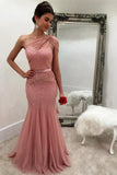 2024 Mermaid One Shoulder Tulle With Beads And Sash Prom Dresses P67DYE9D