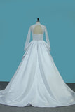 2024 Long Sleeves Satin Wedding Dresses High Neck Open Back PNFGJDXX