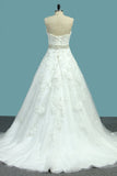 2024 New Arrival A Line Sweetheart Tulle Wedding Dresses With Applique PT3GHZTE