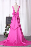 2024 New Arrival V Neck Satin With Bow Knot Mermaid PB8NNN83