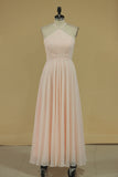 2024 Spaghetti Straps Bridesmaid Dresses Sweep Train Chiffon P1SY9MPX