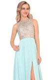 2024 Prom Dresses Scoop Chiffon With Beads And Slit A Line P11YR944