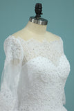 2024 Mid-Length Sleeves Baot Neck Wedding Dresses A Line With PCD5LARC