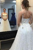 Charming A Line Spaghetti Straps Blue Tulle Prom Dresses with Stars, Dance Dresses STK15503