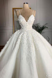 Ball Gown Spaghetti Straps Appliques Satin Wedding Dresses, Quineanera STK20455