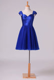 2024 Homecoming Dresses Off The Shoulder Dark Royal Blue A Line Tulle With PBRAP4EC