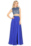 2024 Two-Piece High Neck Beaded Bodice A Line Chiffon PDYHYN5K