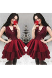 Lace&Satin Short Homecoming Dress V Neck Zipper STKP54P677Y