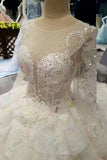 2024 New Arrival Long Sleeves Wedding Dresses Scoop Neck Tulle Zipper Up P6ANRS66