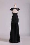 2024 Petite Size Mermaid Scoop Open Back Prom Dresses Chiffon With Applique And PZRP825J