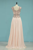 2024 Chiffon Scoop Beaded Bodice Prom Dresses A Line P8C4CGMZ