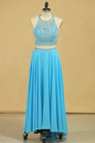 2024 Two-Piece Scoop Prom Dresses A Line Open Back Chiffon & Tulle PBS344RE