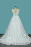 2024 Wedding Dresses V Neck Tulle A Line With Applique PPYK8QH8