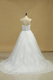 2024 Scalloped Neck Wedding Dresses Tulle With Applique And P515RY72